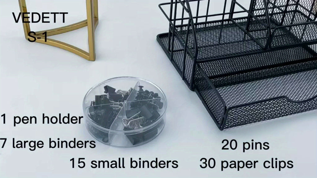 vedett Office Desk Organizer with 6 Compartments + Pen Holder/72 Accessories, Desk Accessories Organizers for Office, Home, School (Black)