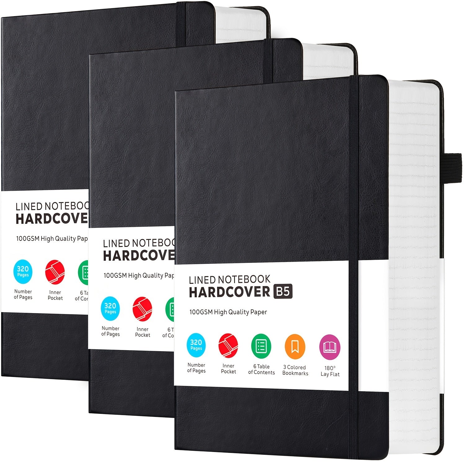 3 Pack B5 Lined Leather Notebooks - Large 320 Pages Hardcover College Ruled Journal Set for Women and Men, Multicolor, 7.1 X 10in, Perfect for Work, School, Office, and Everyday Writing