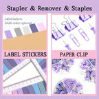 Green Office Supplies, Desk Accessories, Stapler And Tape Dispenser Set For Women With Stapler, Tape Dispenser, Staple Remover, Staples, Clips, Scissor And Tabs For Students, Office Clerks