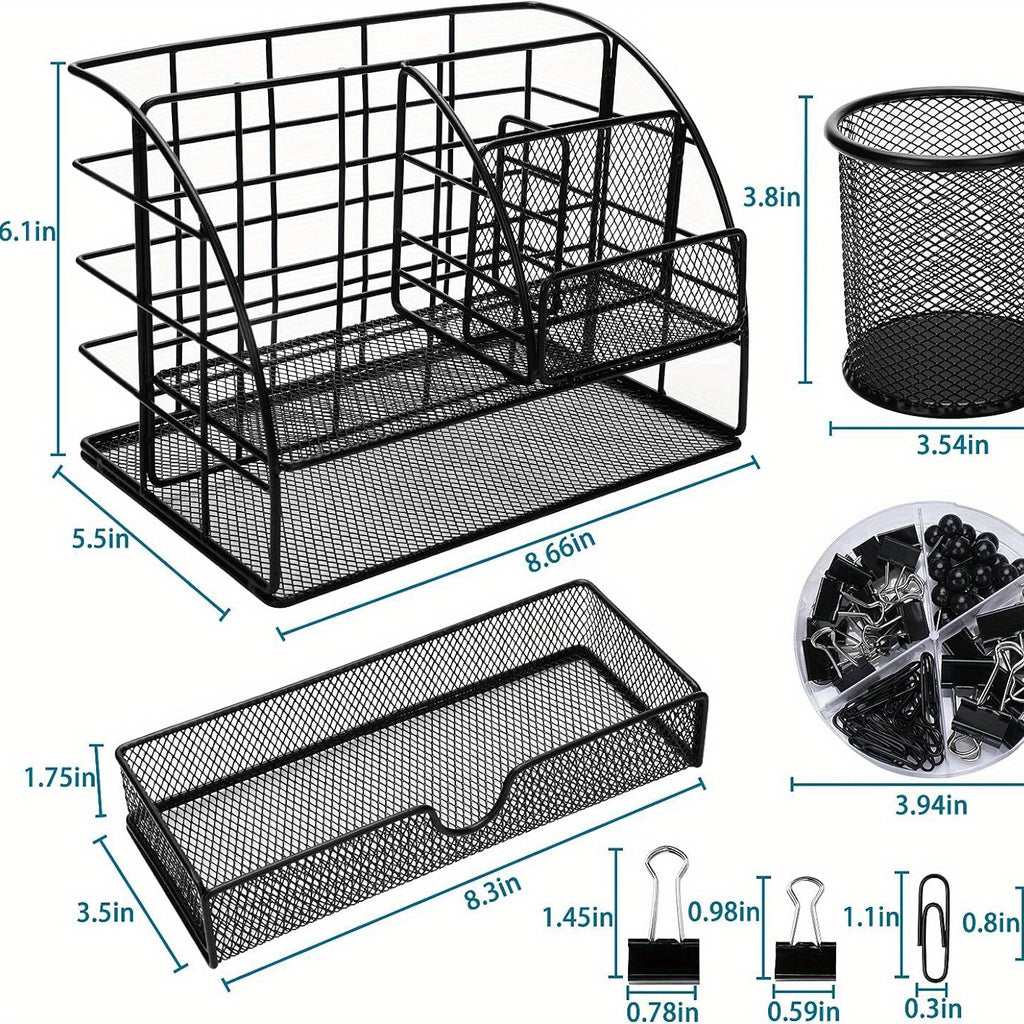 vedett Office Desk Organizer with 6 Compartments + Pen Holder/72 Accessories, Desk Accessories Organizers for Office, Home, School (Black)