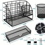 vedett Office Desk Organizer with 6 Compartments + Pen Holder/72 Accessories, Desk Accessories Organizers for Office, Home, School (Black)