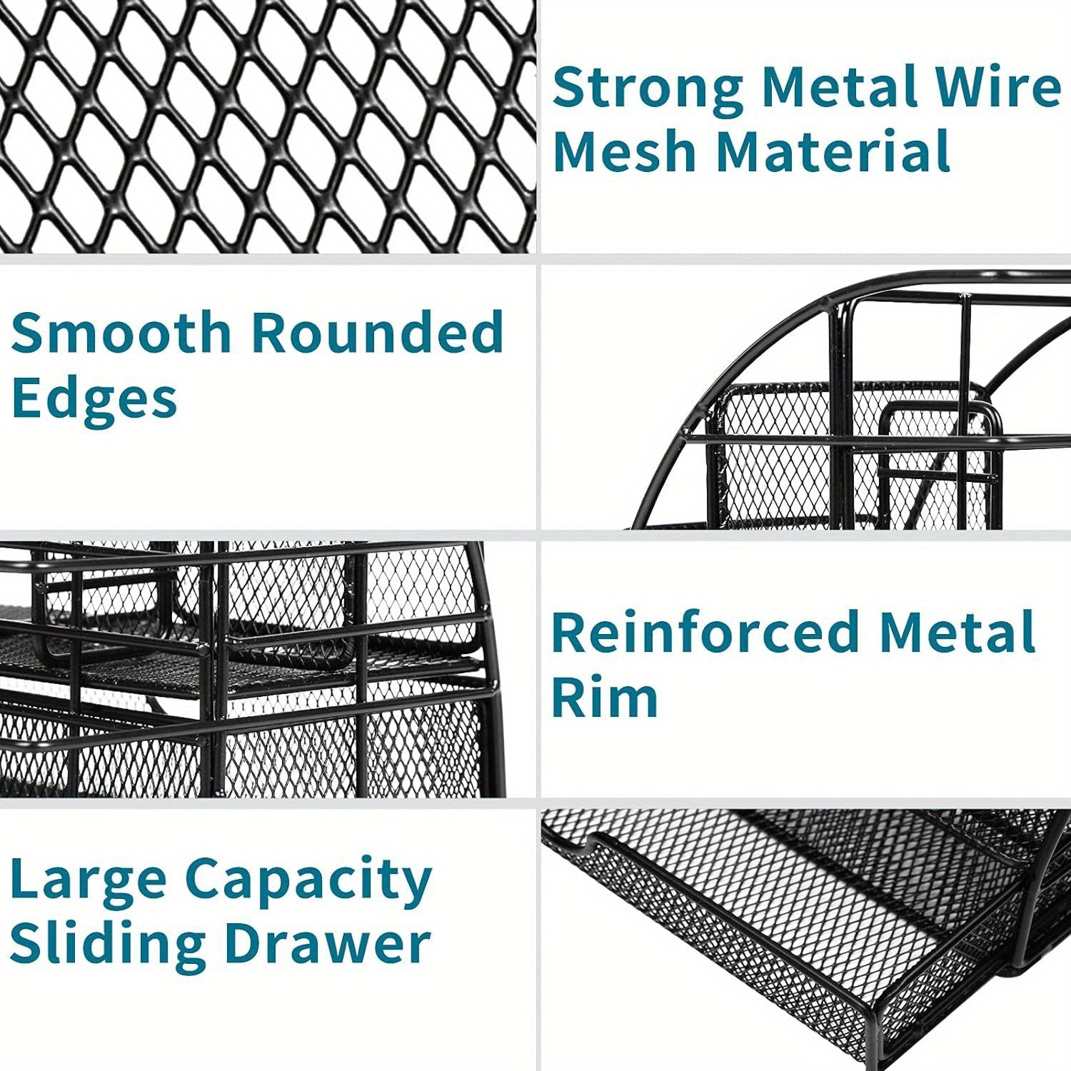 vedett Office Desk Organizer with 6 Compartments + Pen Holder/72 Accessories, Desk Accessories Organizers for Office, Home, School (Black)