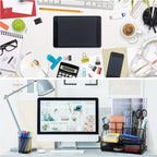 vedett Office Desk Organizer with 6 Compartments + Pen Holder/72 Accessories, Desk Accessories Organizers for Office, Home, School (Black)