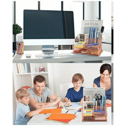 vedett Office Desk Organizer with 6 Compartments + Pen Holder/72 Accessories, Desk Accessories Organizers for Office, Home, School (Black)