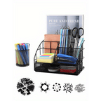 vedett Office Desk Organizer with 6 Compartments + Pen Holder/72 Accessories, Desk Accessories Organizers for Office, Home, School (Black)