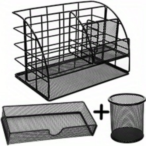 vedett Office Desk Organizer with 6 Compartments + Pen Holder/72 Accessories, Desk Accessories Organizers for Office, Home, School (Black)