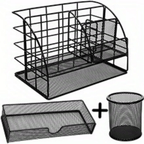 vedett Office Desk Organizer with 6 Compartments + Pen Holder/72 Accessories, Desk Accessories Organizers for Office, Home, School (Black)