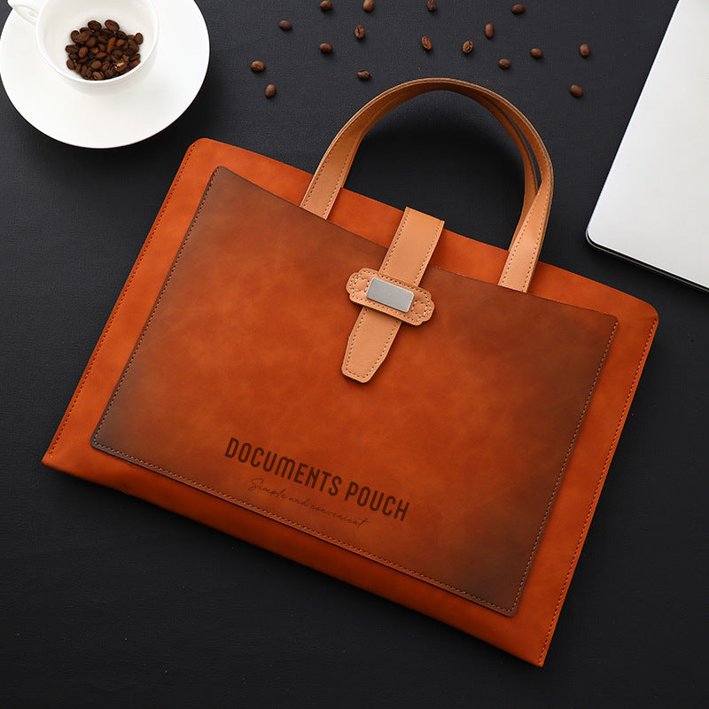 Vintage-Inspired Faux Leather Document Tote - Professional Business Briefcase in Deep Brown/Grey/Blue, Portable Office Organizer for Daily Use