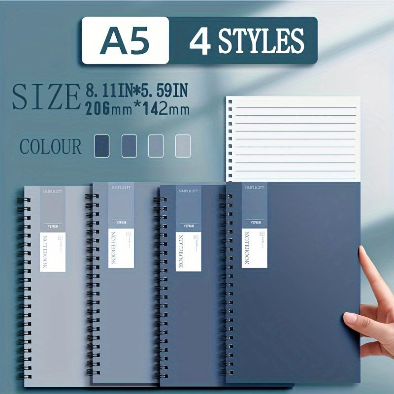 4-Piece A5 Spiral Notebooks In Gradient Blue Series - Perfect For Students & Office Use