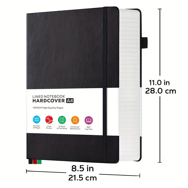 A4 Notebooks College Ruled, A4 (8.5 x 11) Large Notebook Journal with 100GSM Lined Paper, Hardcover Leather Journaling Notebooks for Women & Men, 320 Pages, Big Notebook for School Work