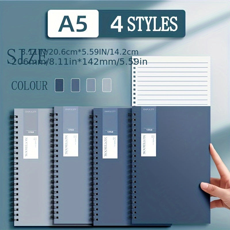 4-Piece A5 Spiral Notebooks In Gradient Blue Series - Perfect For Students & Office Use