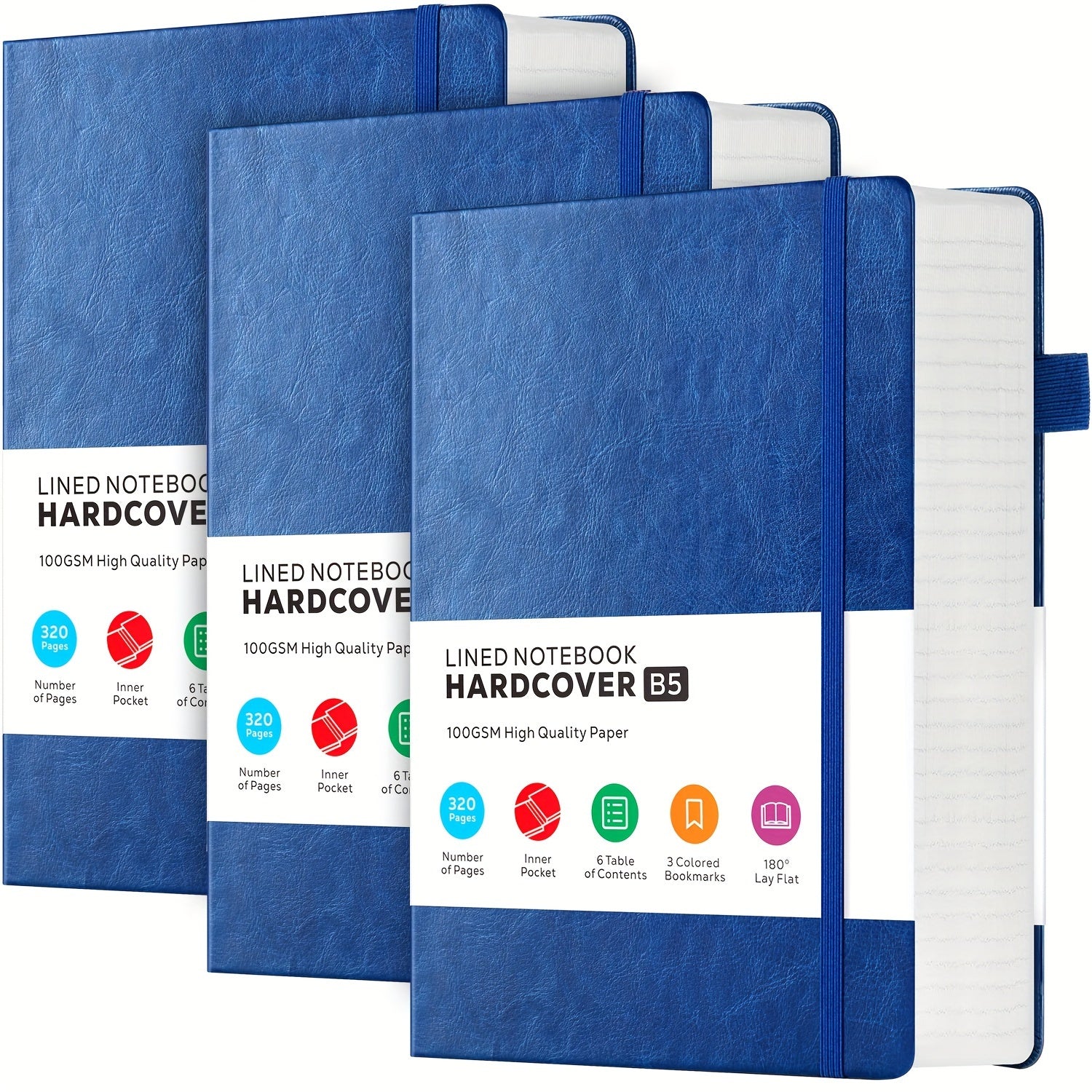 3 Pack B5 Lined Leather Notebooks - Large 320 Pages Hardcover College Ruled Journal Set for Women and Men, Multicolor, 7.1 X 10in, Perfect for Work, School, Office, and Everyday Writing