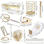 Office Supplies Set Desk Accessories, Acrylic Stapler Set Staple Remover, Phone Holder, Tape Holder, Pen Holder, 2 Ballpoint Pen, Scissor, Binder Clips, Ruler, Transparent Glue and Staples