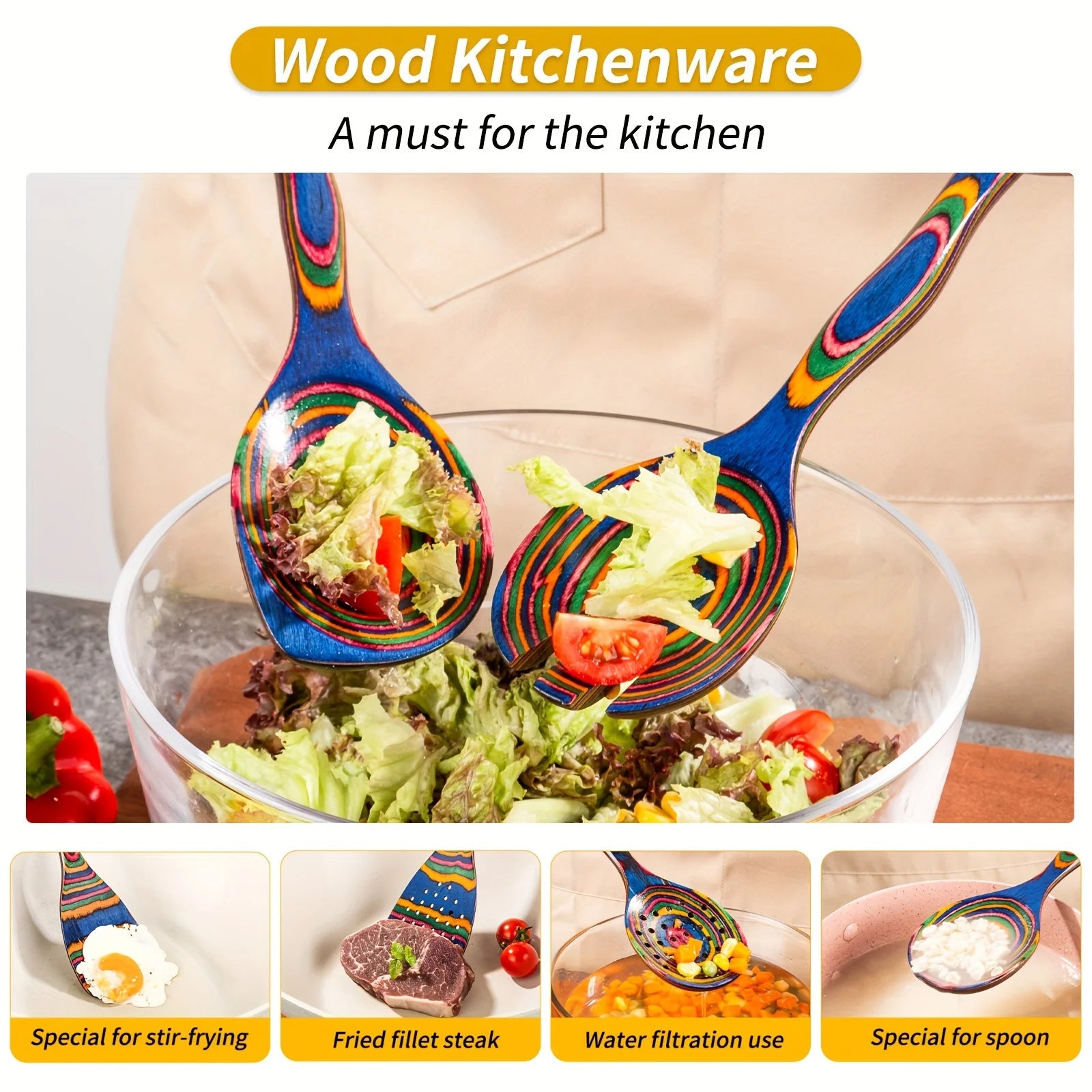 7pcs Utensils Set Durable Wooden Spoon For Cooking Wooden Utensil For Cooking Wooden Kitchen Tool Kitchen Stuff