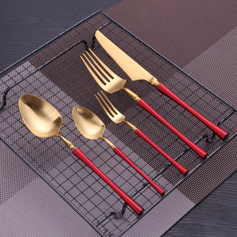Cutlery Set Mirror Golden Kitchen Accessories Stainless Steel Tableware Dish Dinnerware Knife Fork Spoon Utensils Sets For Home