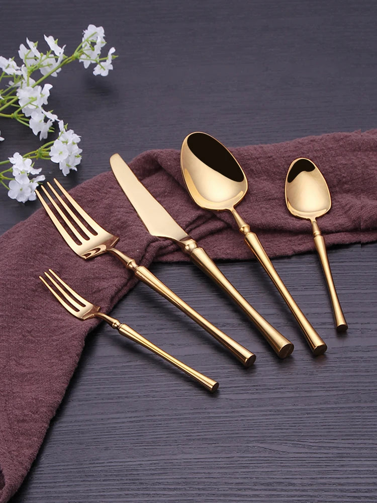 Cutlery Set Mirror Golden Kitchen Accessories Stainless Steel Tableware Dish Dinnerware Knife Fork Spoon Utensils Sets For Home