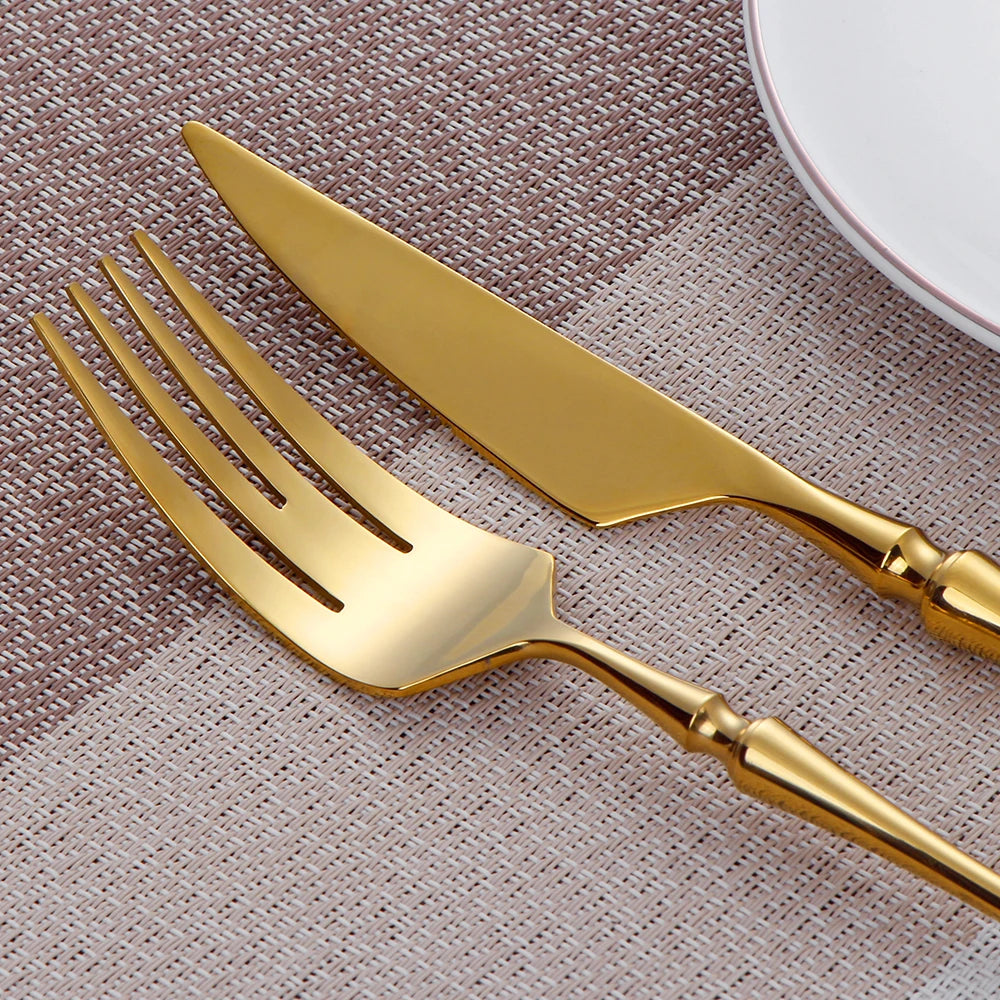Cutlery Set Mirror Golden Kitchen Accessories Stainless Steel Tableware Dish Dinnerware Knife Fork Spoon Utensils Sets For Home