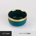 Luxury Forest Green Ceramic Dinnerware Set Include Shallow Plates Rice Soup Bowls Fish Dish And Spoon