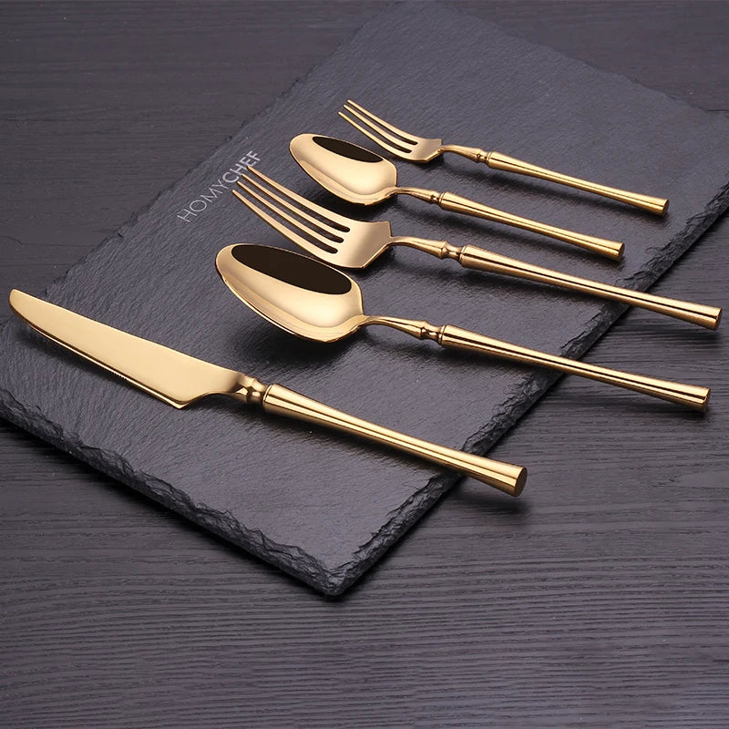 Cutlery Set Mirror Golden Kitchen Accessories Stainless Steel Tableware Dish Dinnerware Knife Fork Spoon Utensils Sets For Home