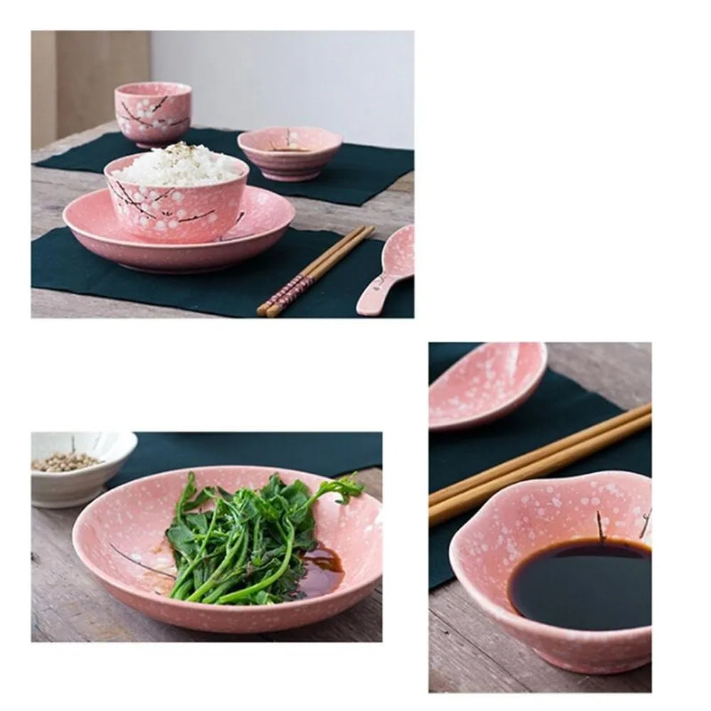 6-Piece Set Japanese Rice Bowl Dishes, Chopsticks, Spoon Ceramic Tableware Household Single Food