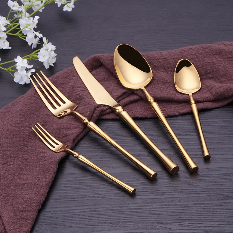 Cutlery Set Mirror Golden Kitchen Accessories Stainless Steel Tableware Dish Dinnerware Knife Fork Spoon Utensils Sets For Home