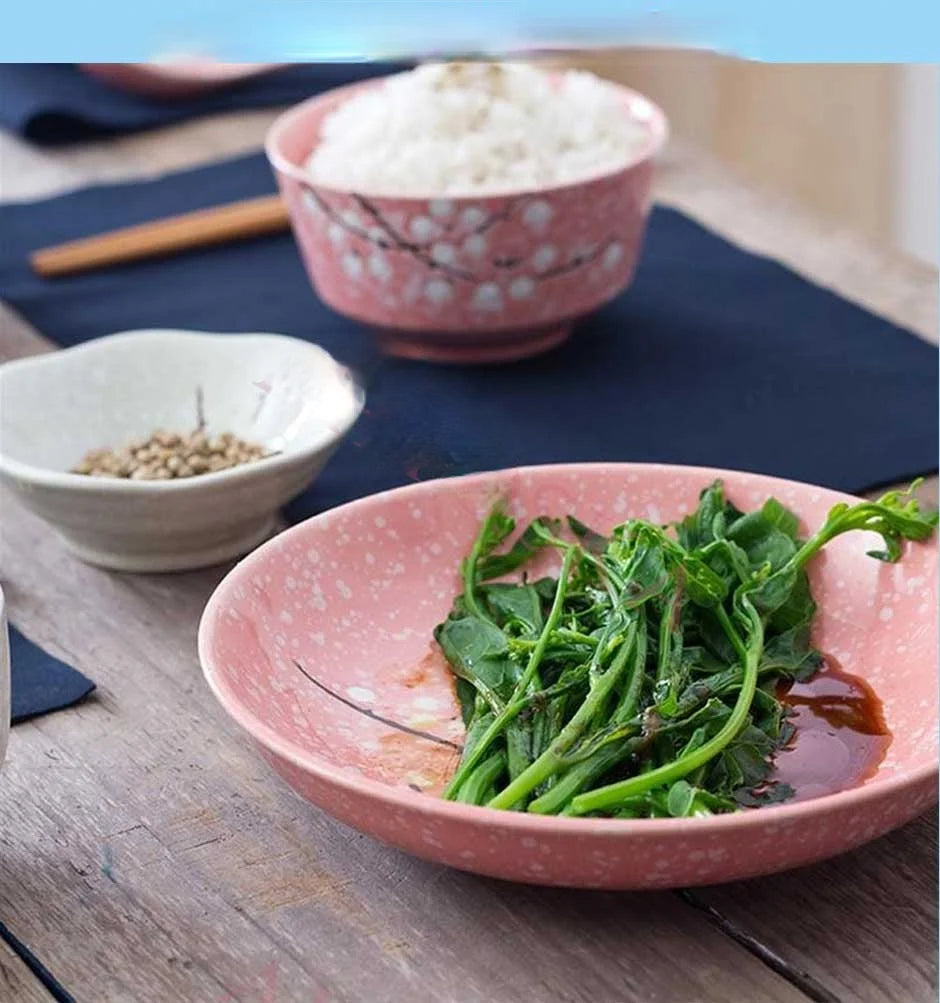 6-Piece Set Japanese Rice Bowl Dishes, Chopsticks, Spoon Ceramic Tableware Household Single Food