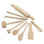 Children Wooden Kitchen Utensils Pretend Kitchen Toy Simulation Beech Wooden Spoon Shovel Egg Beater Clip Pretend Kitchen Set