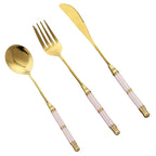 Kitchen Gold-plated Cutlery Set Dessert Forks Knives Spoons Set Elegant Design Ceramic Dinnerware For Home Restaurant Canteen
