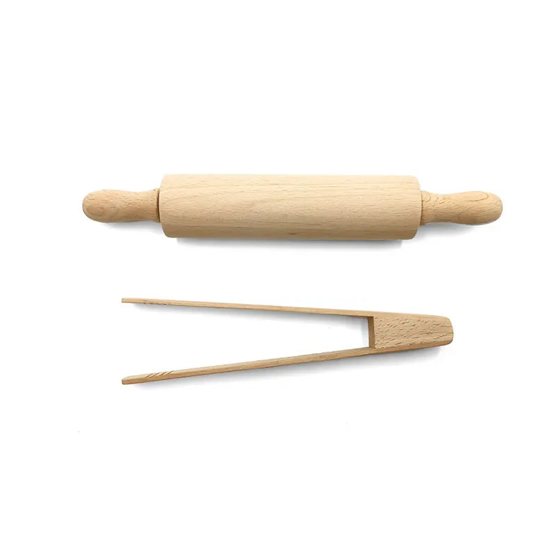 Children Wooden Kitchen Utensils Pretend Kitchen Toy Simulation Beech Wooden Spoon Shovel Egg Beater Clip Pretend Kitchen Set