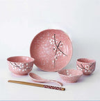 6-Piece Set Japanese Rice Bowl Dishes, Chopsticks, Spoon Ceramic Tableware Household Single Food