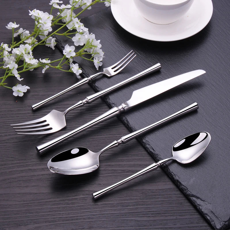 Cutlery Set Mirror Golden Kitchen Accessories Stainless Steel Tableware Dish Dinnerware Knife Fork Spoon Utensils Sets For Home