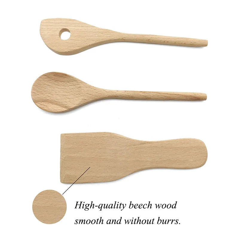 Children Wooden Kitchen Utensils Pretend Kitchen Toy Simulation Beech Wooden Spoon Shovel Egg Beater Clip Pretend Kitchen Set