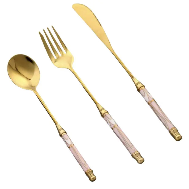 Kitchen Gold-plated Cutlery Set Dessert Forks Knives Spoons Set Elegant Design Ceramic Dinnerware For Home Restaurant Canteen