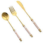 Kitchen Gold-plated Cutlery Set Dessert Forks Knives Spoons Set Elegant Design Ceramic Dinnerware For Home Restaurant Canteen