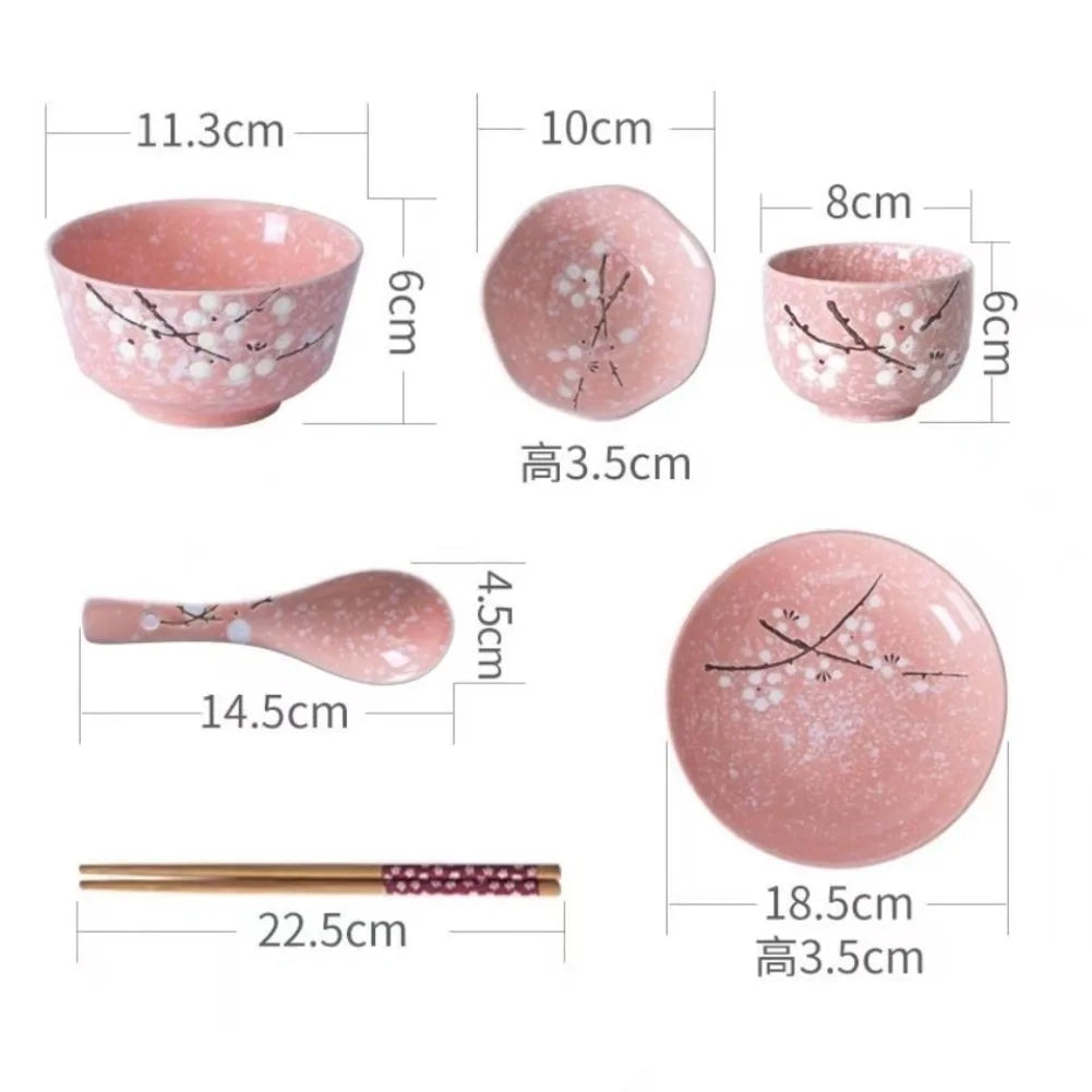 6-Piece Set Japanese Rice Bowl Dishes, Chopsticks, Spoon Ceramic Tableware Household Single Food