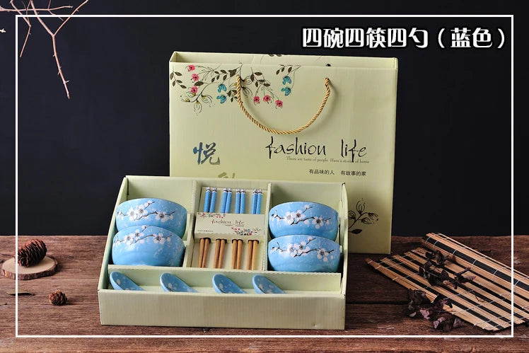 Creative ceramic bowl household tableware  4 bowls chinese gift dinnerware set tableware gift boxes wedding