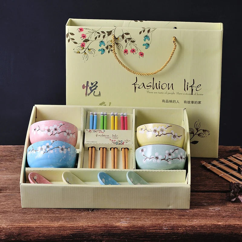 Creative ceramic bowl household tableware  4 bowls chinese gift dinnerware set tableware gift boxes wedding