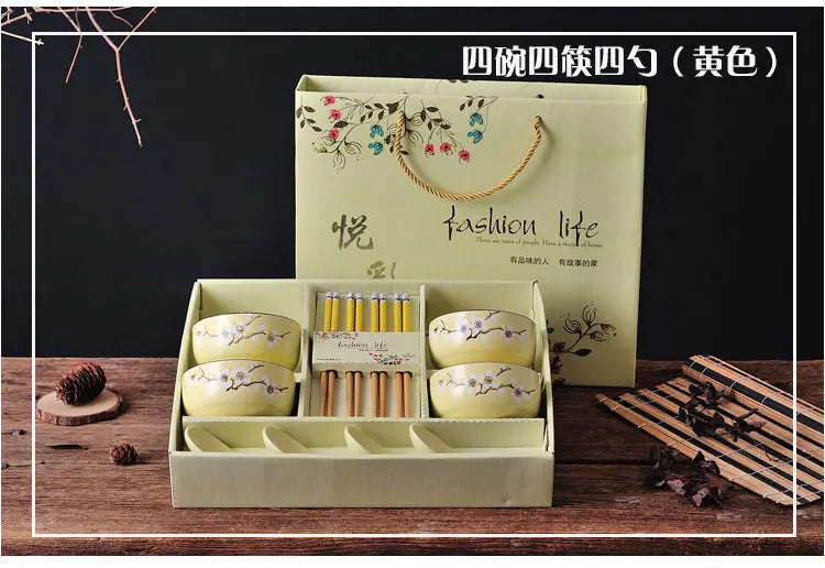 Creative ceramic bowl household tableware  4 bowls chinese gift dinnerware set tableware gift boxes wedding