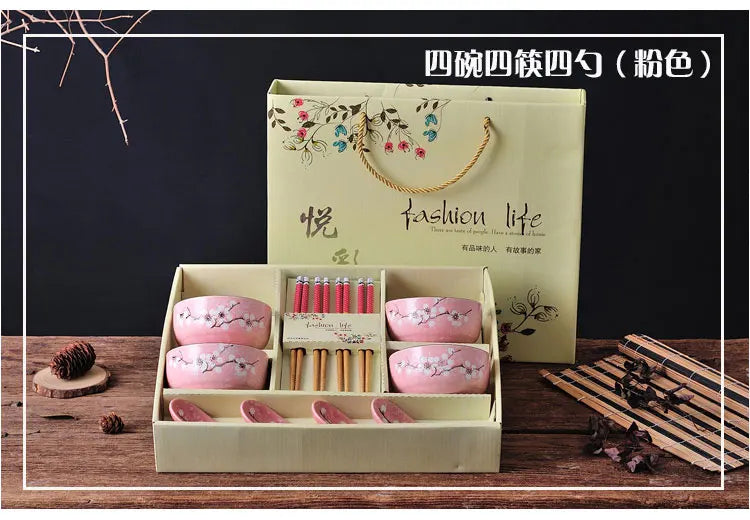 Creative ceramic bowl household tableware  4 bowls chinese gift dinnerware set tableware gift boxes wedding