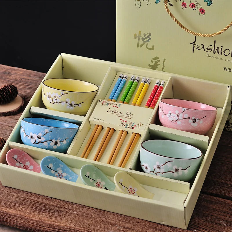 Creative ceramic bowl household tableware  4 bowls chinese gift dinnerware set tableware gift boxes wedding