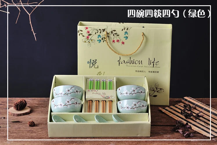 Creative ceramic bowl household tableware  4 bowls chinese gift dinnerware set tableware gift boxes wedding