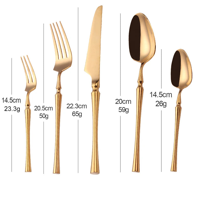 Cutlery Set Mirror Golden Kitchen Accessories Stainless Steel Tableware Dish Dinnerware Knife Fork Spoon Utensils Sets For Home