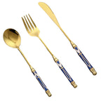Kitchen Gold-plated Cutlery Set Dessert Forks Knives Spoons Set Elegant Design Ceramic Dinnerware For Home Restaurant Canteen