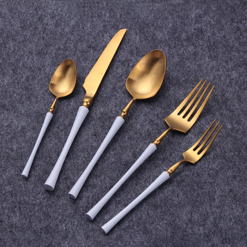 Cutlery Set Mirror Golden Kitchen Accessories Stainless Steel Tableware Dish Dinnerware Knife Fork Spoon Utensils Sets For Home
