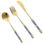 Kitchen Gold-plated Cutlery Set Dessert Forks Knives Spoons Set Elegant Design Ceramic Dinnerware For Home Restaurant Canteen