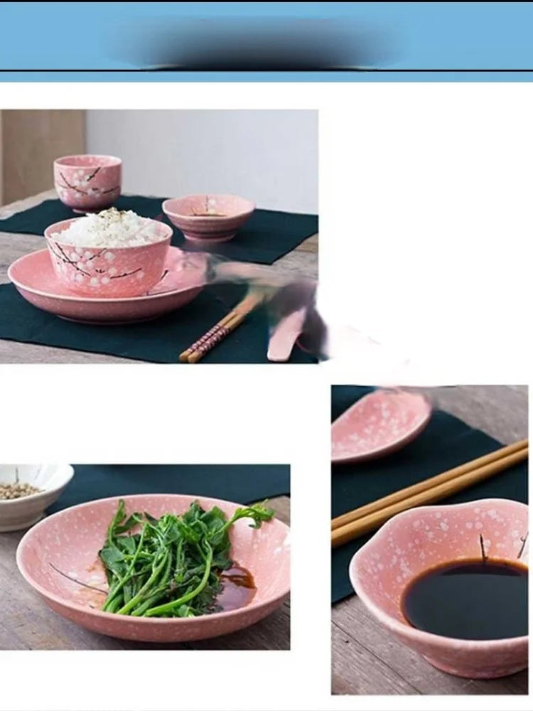 6-Piece Set Japanese Rice Bowl Dishes, Chopsticks, Spoon Ceramic Tableware Household Single Food