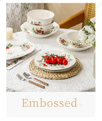 Retro Strawberry Dinner Plate and Bowl Set Decorative Ceramic Salad Dessert Plate Curry Pasta Dish Crockery Dinnerware Set
