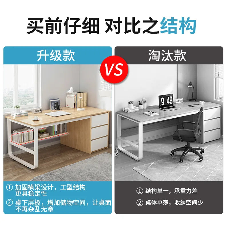 Contemporary Office Study Desk, Contemporary Computer Desk Writing Desk PC Desk Work Desk with 3-Drawers and Metal Legs