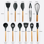 Silicone Kitchen Utensils Set, Non - stick Spatula Shovel, Wooden Handle Cooking Tools, Kitchen Accessories Tool, 9/11/12Pc