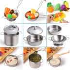 Kids Toy Pots and Pans Toys - Kitchen Play Set Pretend Cookware Mini Stainless Steel Cooking Utensils Development Toys